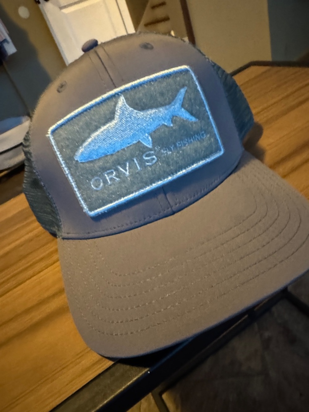 Orvis Gray Trucker Cap with Blue Fish Patch
